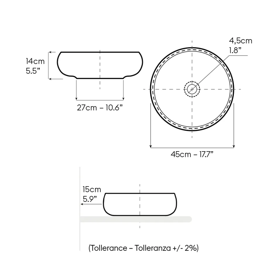 Fregadero de encimera en arcilla refractaria oscura u ocre - Prisma Viadurini