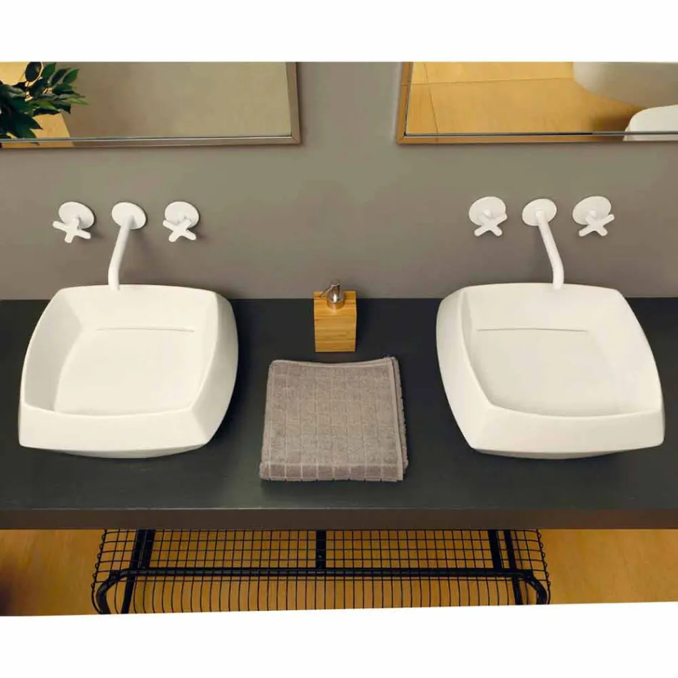 Lavabo sobre encimera de cerámica blanca realizado en Italia Simon Viadurini