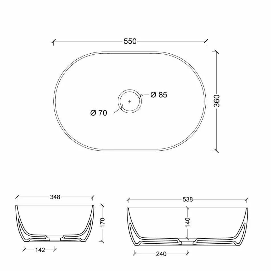 Lavabo sobre encimera en color blanco o color Star 55x35 fabricado en Italia cerámica Viadurini