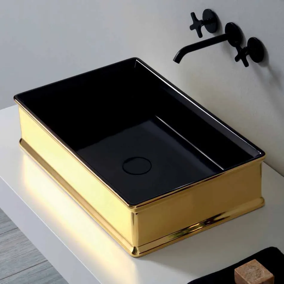 Lavabo sobre encimera de cerámica bicolor producido en Italia por Debora Viadurini