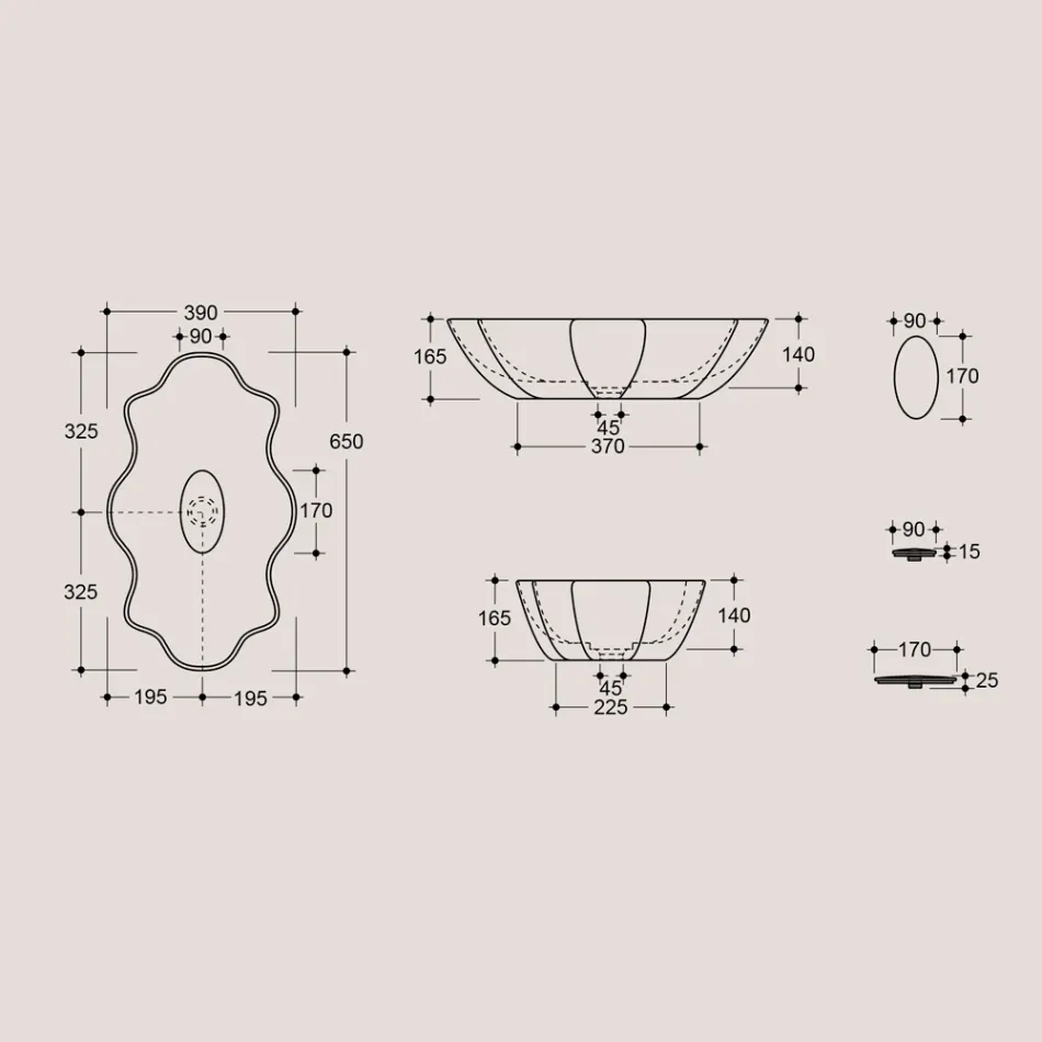 Lavabo sobre encimera de cerámica coloreada en diferentes acabados L 65 cm - Cube Viadurini