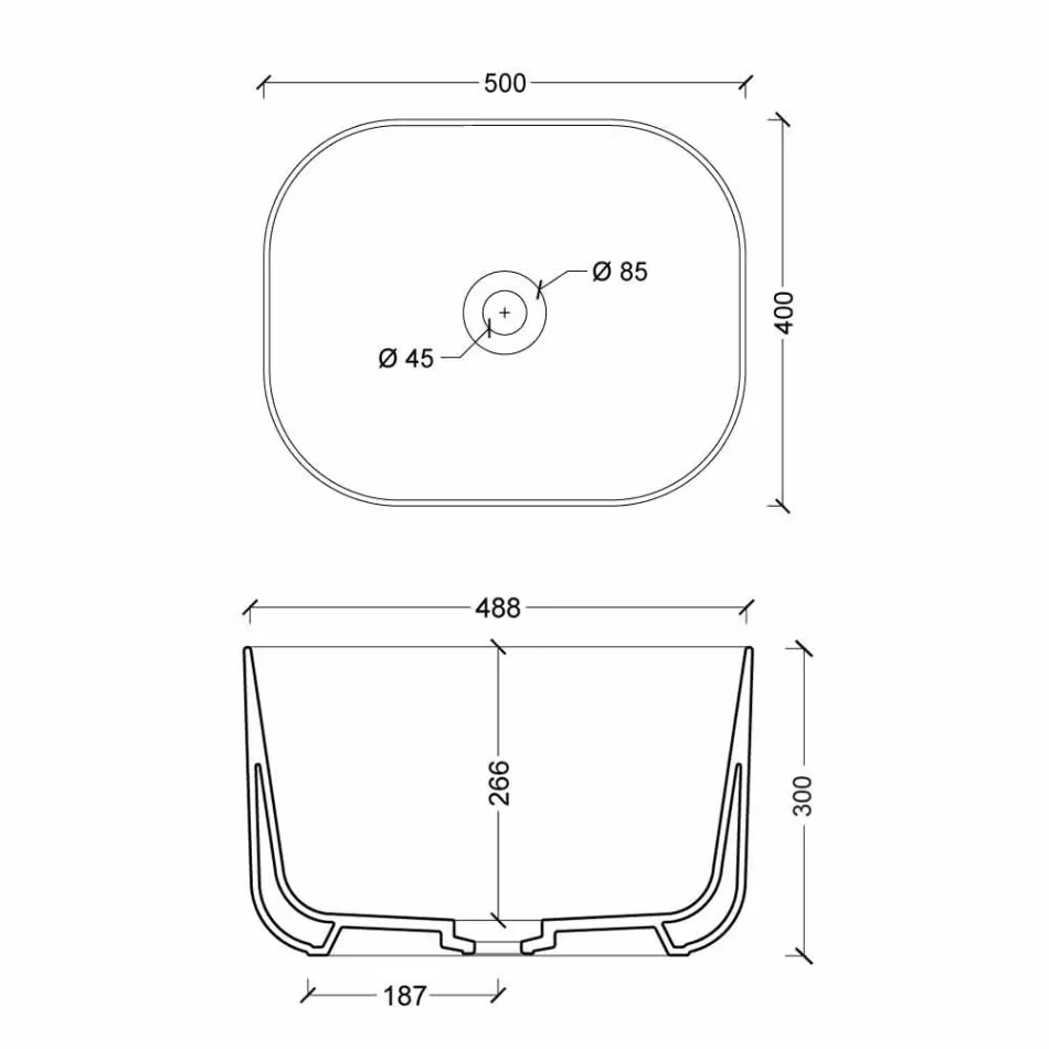 Lavabo sobre encimera de cerámica de diseño actual Star Rectangular 50x40cm Viadurini