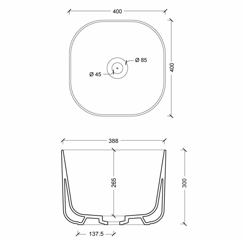 Lavabo sobre encimera de cerámica de diseño moderno Star Square 40x40 cm Viadurini