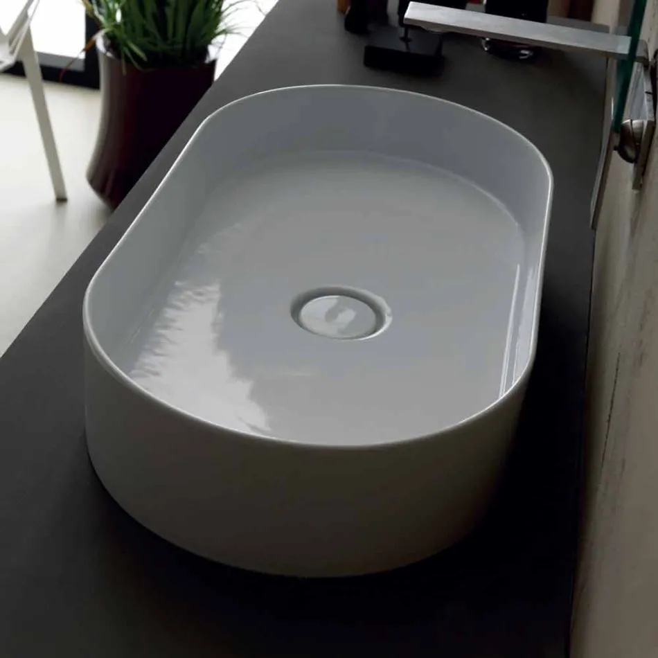 Lavabo de cerámica de diseño moderno Sun made Italy 65x35 cm Viadurini