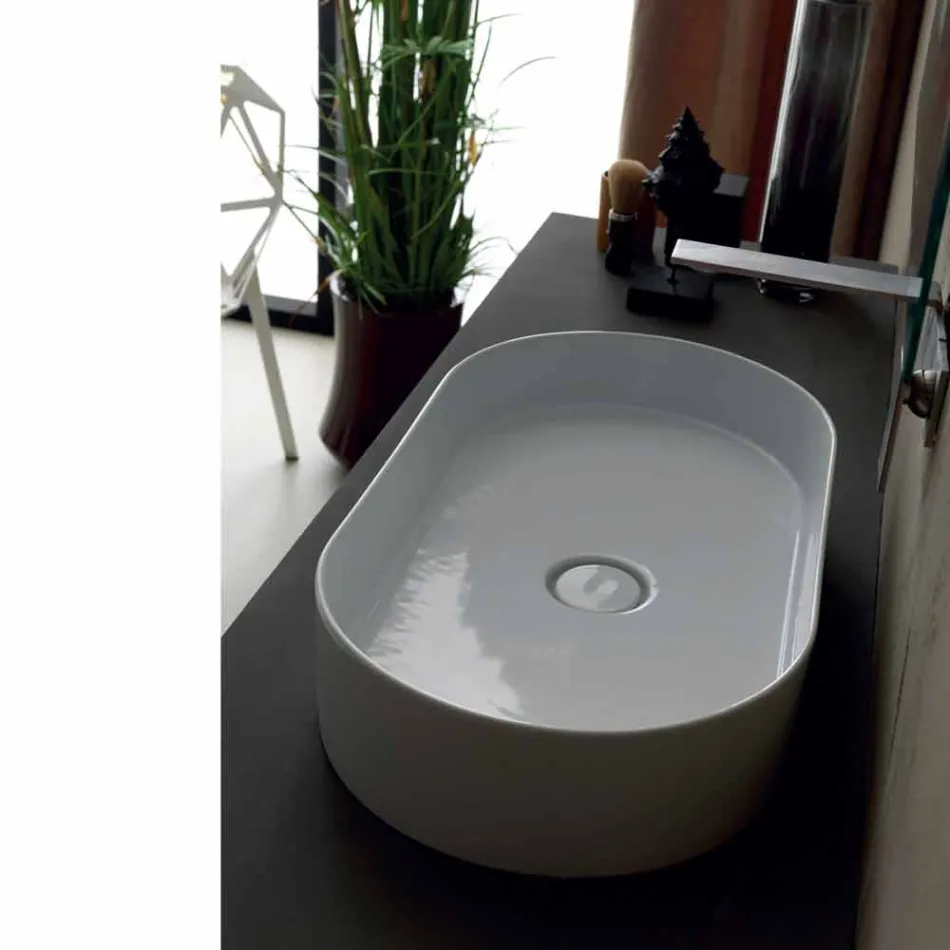 Lavabo de cerámica de diseño moderno Sun made Italy 65x35 cm Viadurini