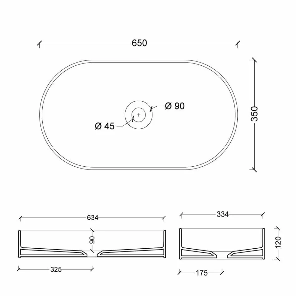 Lavabo de cerámica de diseño moderno Sun made Italy 65x35 cm Viadurini