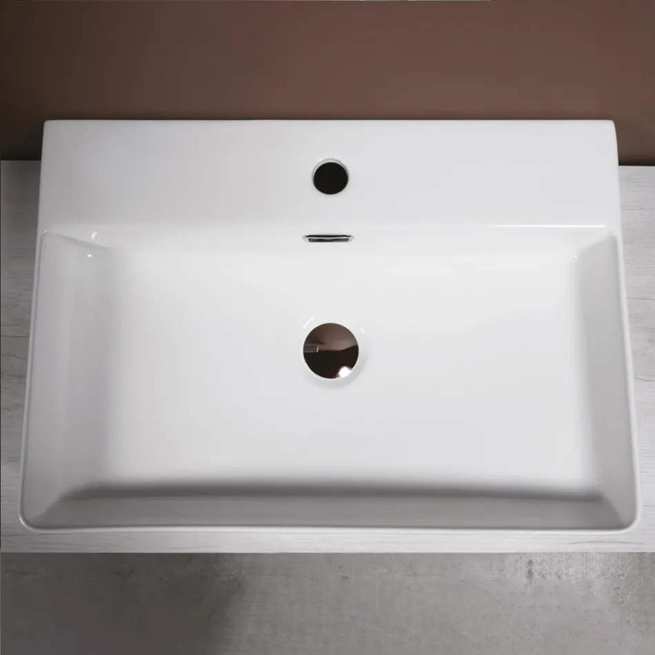 Fregadero de cerámica para encimera con orificio para grifo de diseño moderno - Papavero Viadurini