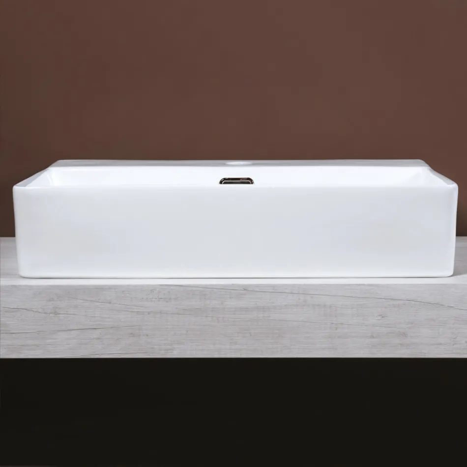 Fregadero de cerámica para encimera con orificio para grifo de diseño moderno - Papavero Viadurini