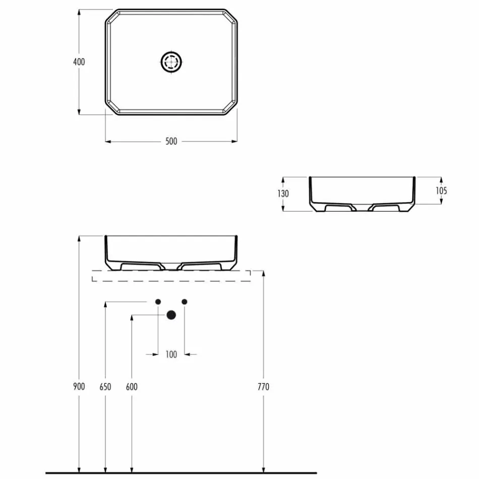 Lavabo de encimera de cerámica moderno hecho en Italia, Zulimo Viadurini