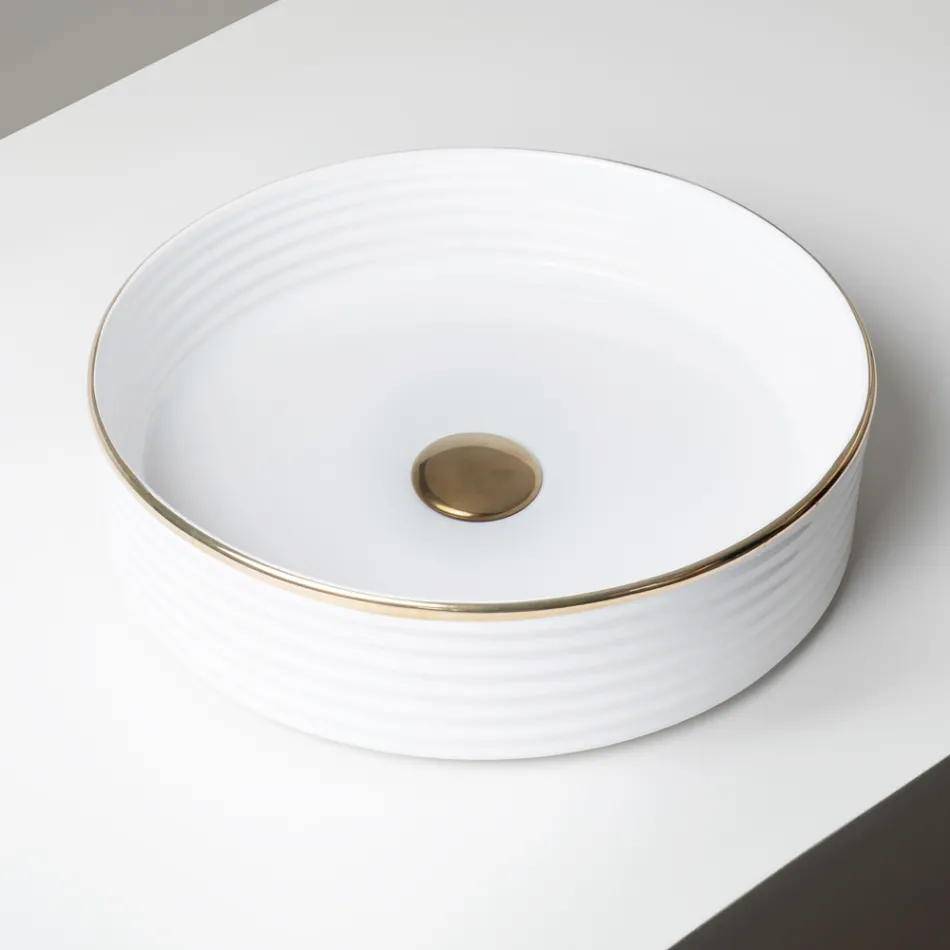 Fregadero de encimera de gres porcelánico con borde esmaltado - Vibración Viadurini