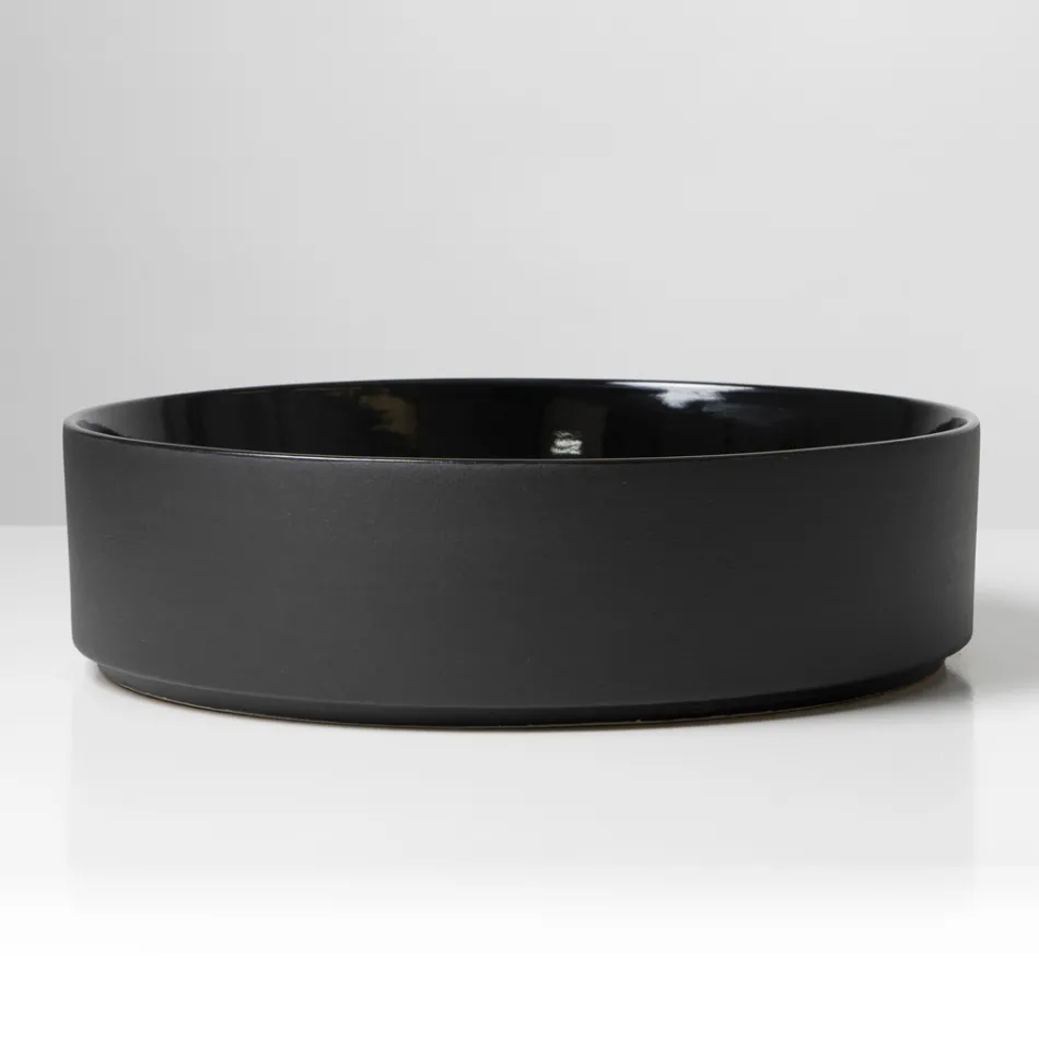 Lavabo de encimera de gres porcelánico torneado a mano Halo, fabricado en Italia Viadurini