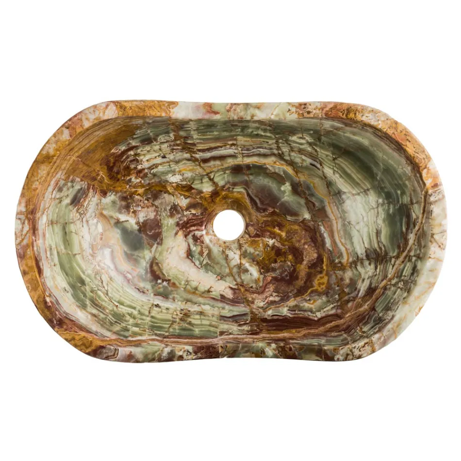 Lavabo sobre encimera en piedra ónix Leila, pieza única hecha a mano Viadurini