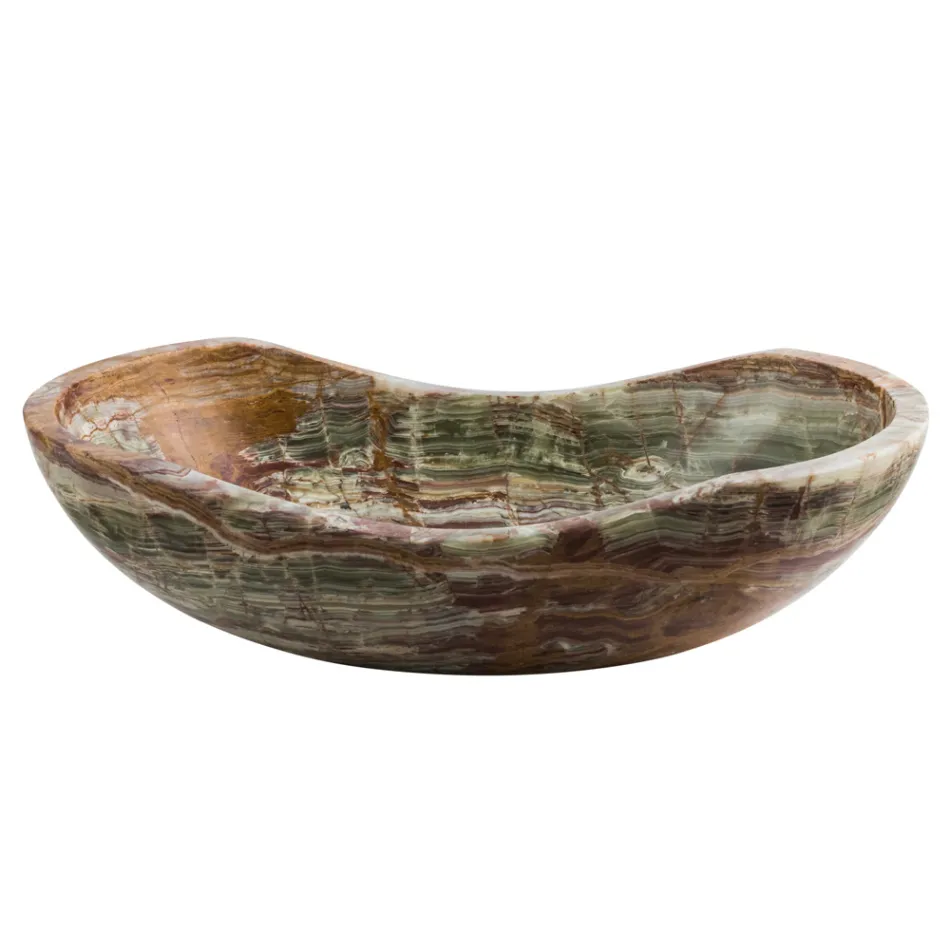 Lavabo sobre encimera en piedra ónix Leila, pieza única hecha a mano Viadurini