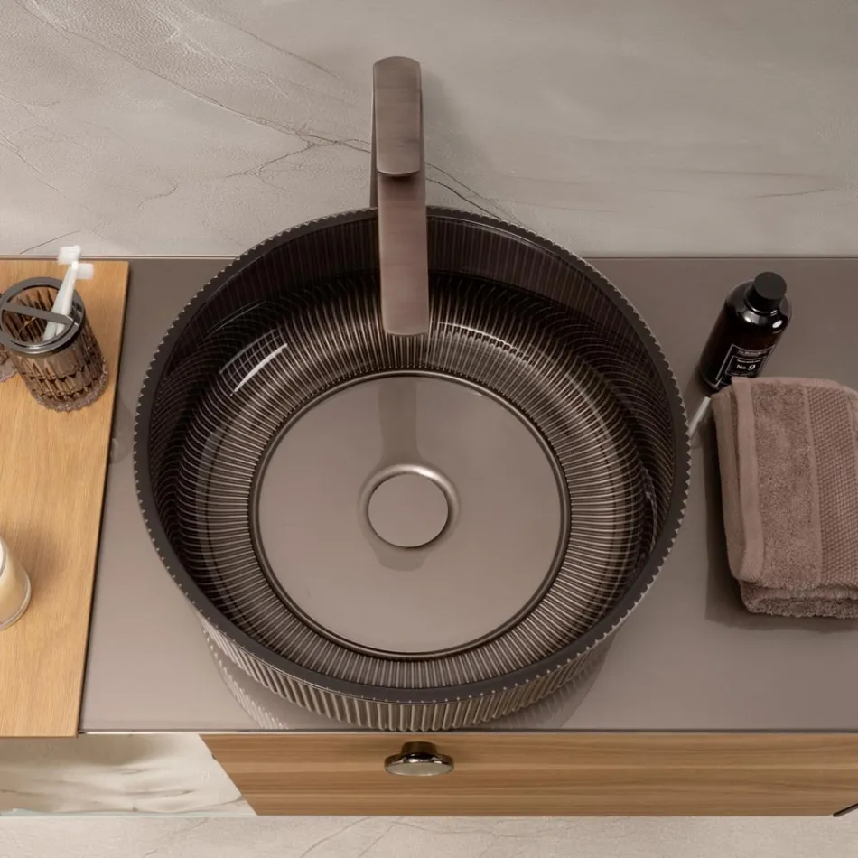 Lavabo de encimera de cristal veneciano resinado y pintado - Excelsior Viadurini