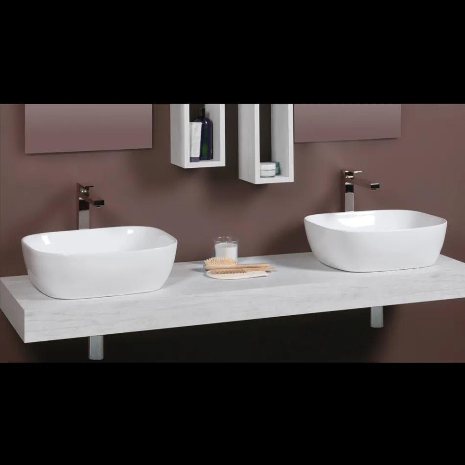 Lavabo inclinado de cerámica blanca de diseño moderno para encimera - Papavero Viadurini