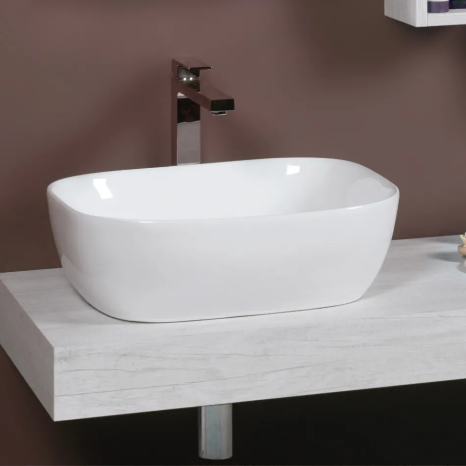 Lavabo inclinado de cerámica blanca de diseño moderno para encimera - Papavero Viadurini