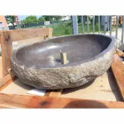 Lavabo sobre encimera elaborado artesanalmente en piedra de río - Aurea Viadurini