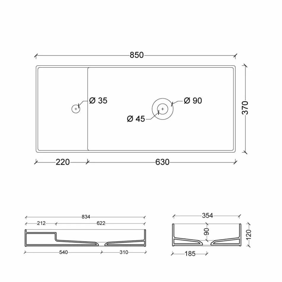 Lavabo sobre encimera moderno en cerámica blanca o de color Sun 85x37 cm Viadurini