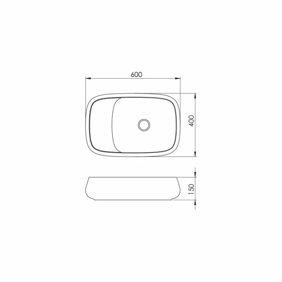 Lavabo sobre encimera de cerámica moderno L 60 cm hecho en Italia, Gaiola Viadurini