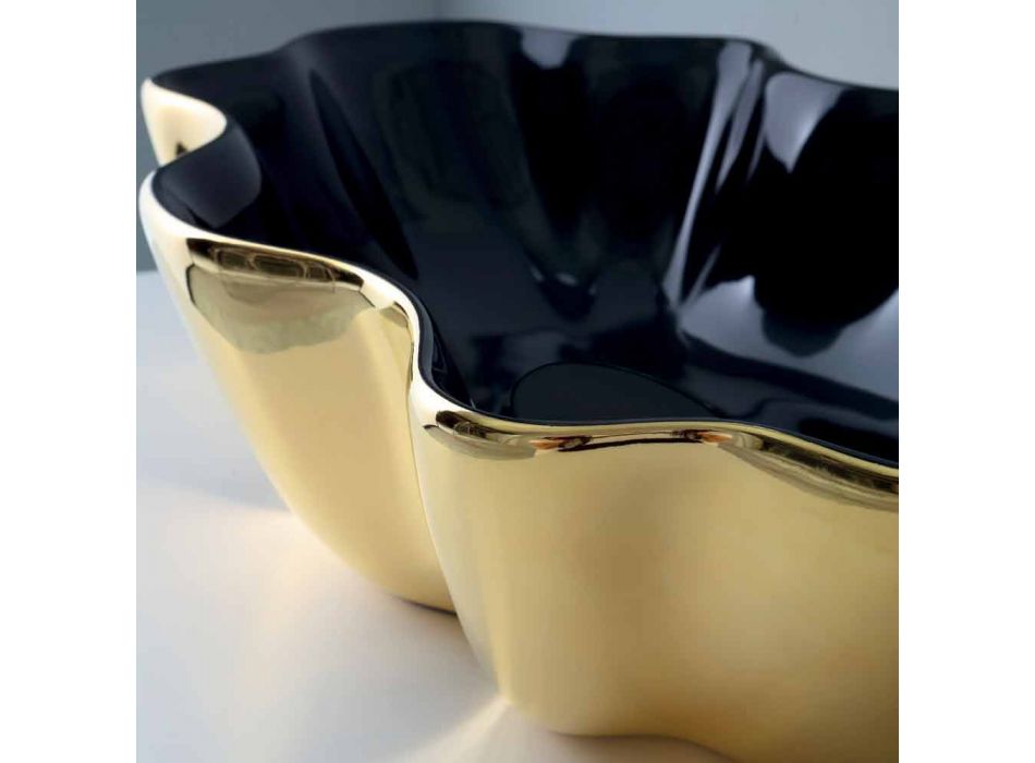 Lavabo sobre encimera moderno en cerámica dorada y negra hecho en Italia Cube Viadurini