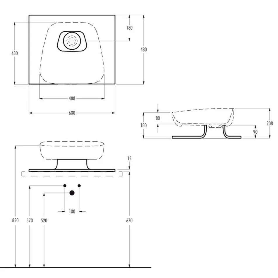 Lavabo sobre encimera de cerámica moderno hecho en Italia, Reale Viadurini