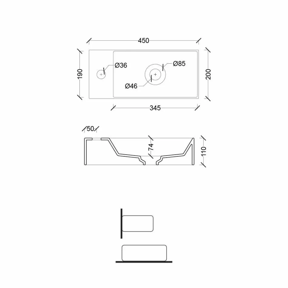 Lavabo rectangular sobre encimera de cerámica Made in Italy - Act Viadurini