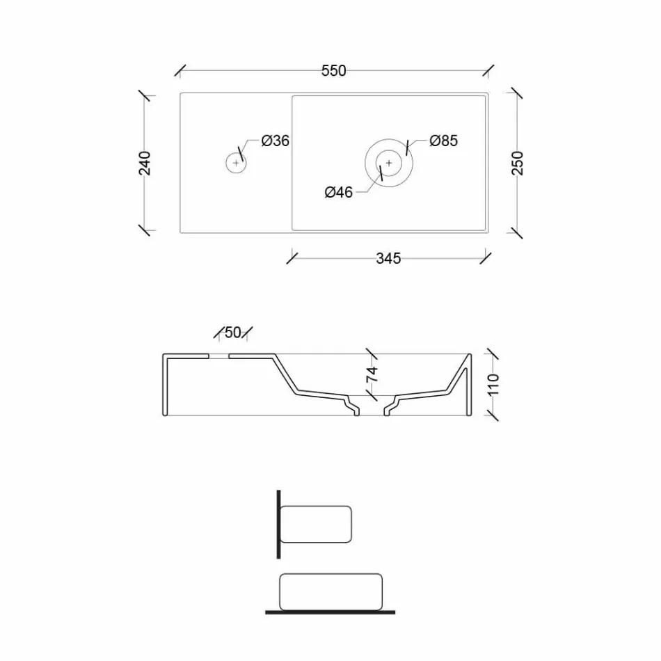 Lavabo rectangular sobre encimera de cerámica Made in Italy - Act Viadurini