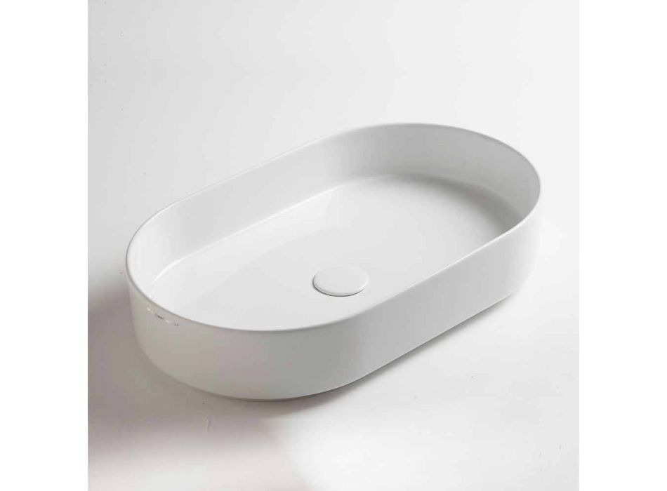 Lavabo sobre encimera oval de cerámica de diseño moderno hecho en Italia - Dable Viadurini