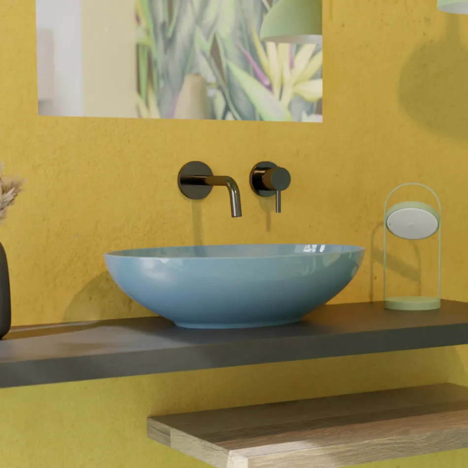 Lavabo sobre encimera ovalado de cerámica brillo L 50 cm Made in Italy - Ferry Viadurini