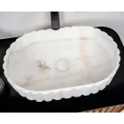 Lavabo sobre encimera ovalado para baño fabricado en mármol blanco - Cunzite Viadurini