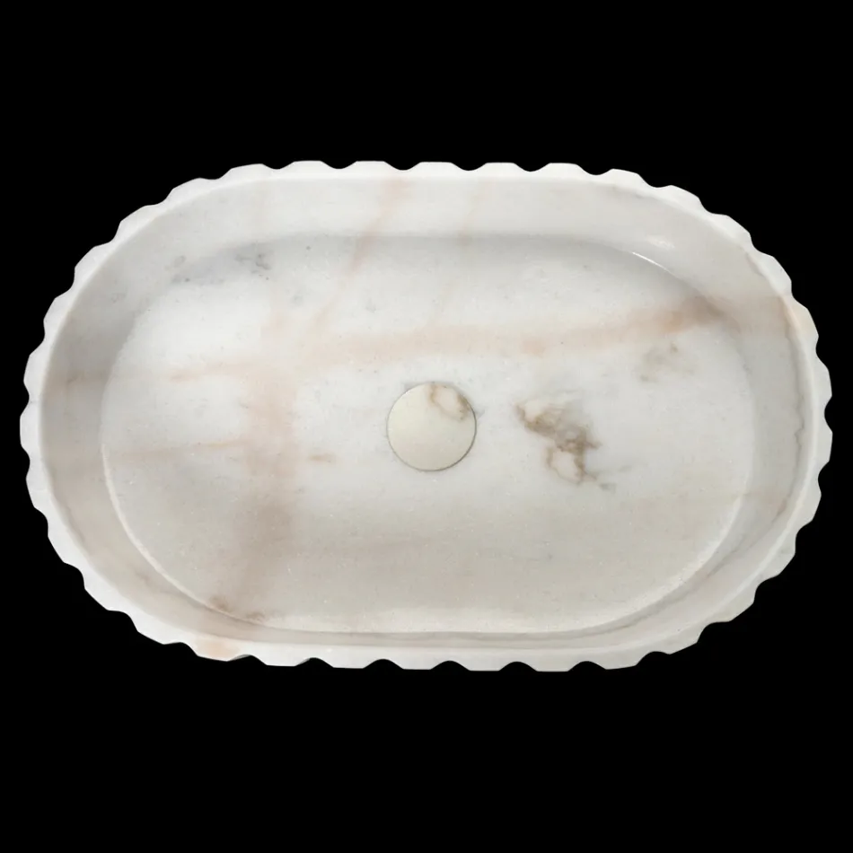 Lavabo sobre encimera ovalado para baño fabricado en mármol blanco - Cunzite Viadurini