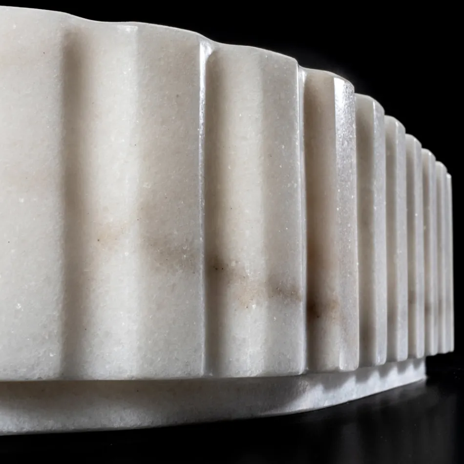 Lavabo sobre encimera ovalado para baño fabricado en mármol blanco - Cunzite Viadurini