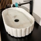 Lavabo sobre encimera ovalado para baño fabricado en mármol blanco - Cunzite Viadurini
