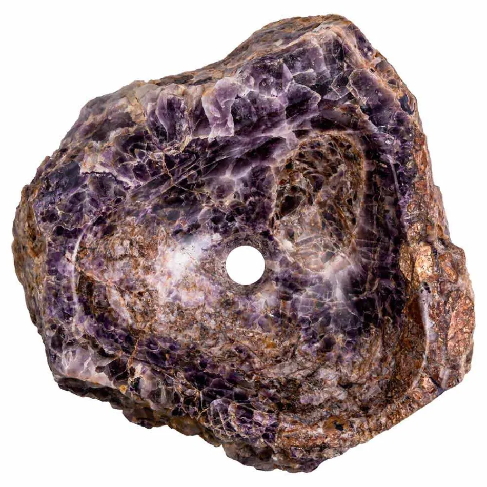 Lavabo sobre encimera hecho a mano en piedra amatista, Vidor Viadurini