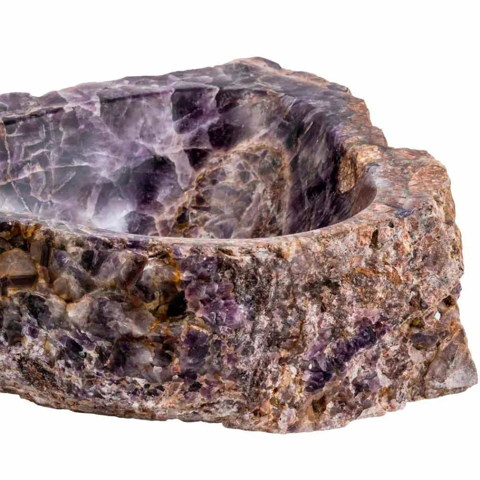 Lavabo sobre encimera hecho a mano en piedra amatista, Vidor Viadurini