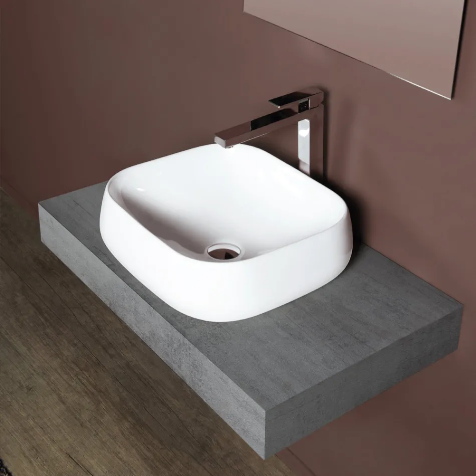 Lavabo cuadrado de cerámica blanca de diseño moderno para encimera - Papavero Viadurini