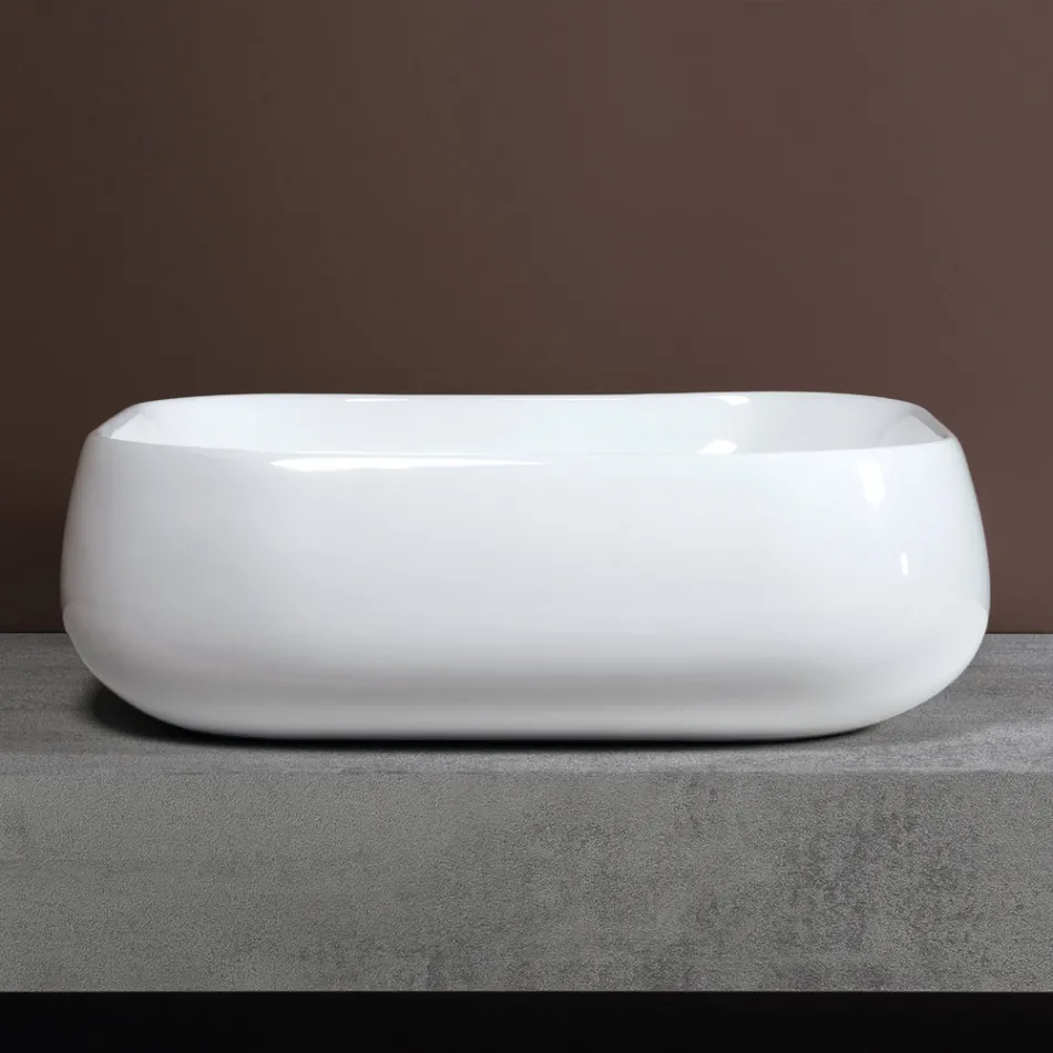 Lavabo cuadrado de cerámica blanca de diseño moderno para encimera - Papavero Viadurini