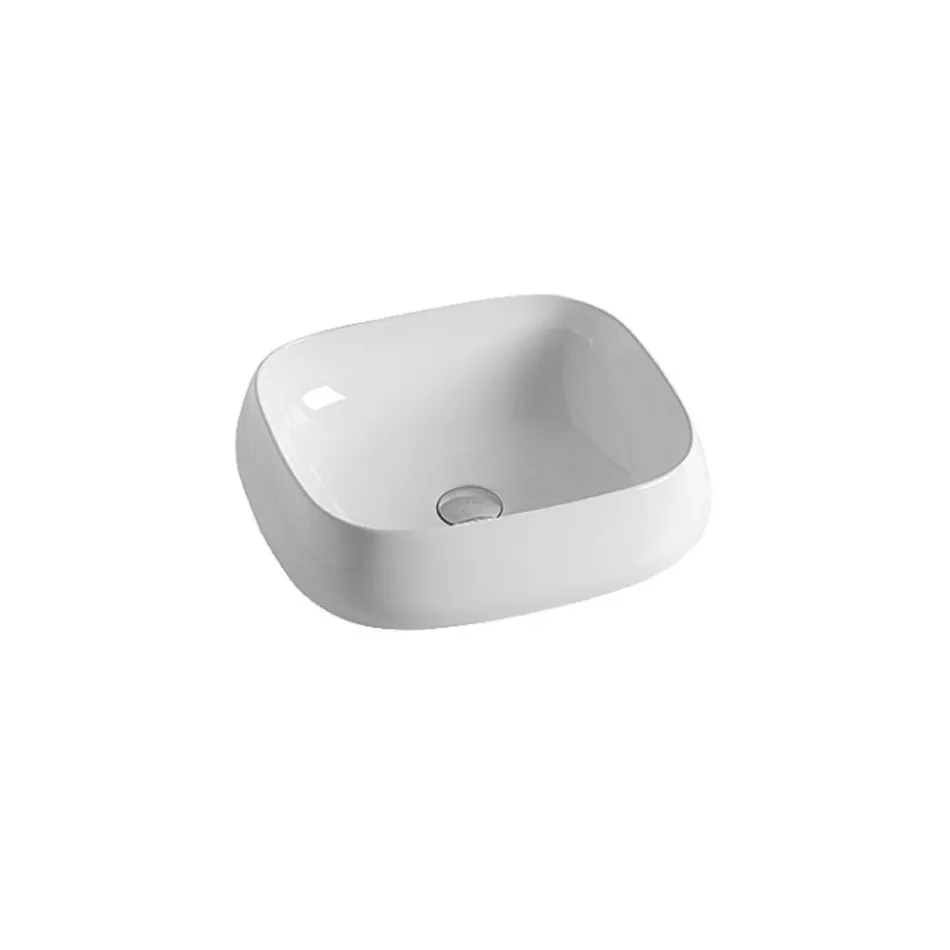 Lavabo cuadrado de cerámica blanca de diseño moderno para encimera - Papavero Viadurini