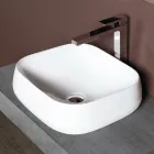 Lavabo cuadrado de cerámica blanca de diseño moderno para encimera - Papavero Viadurini