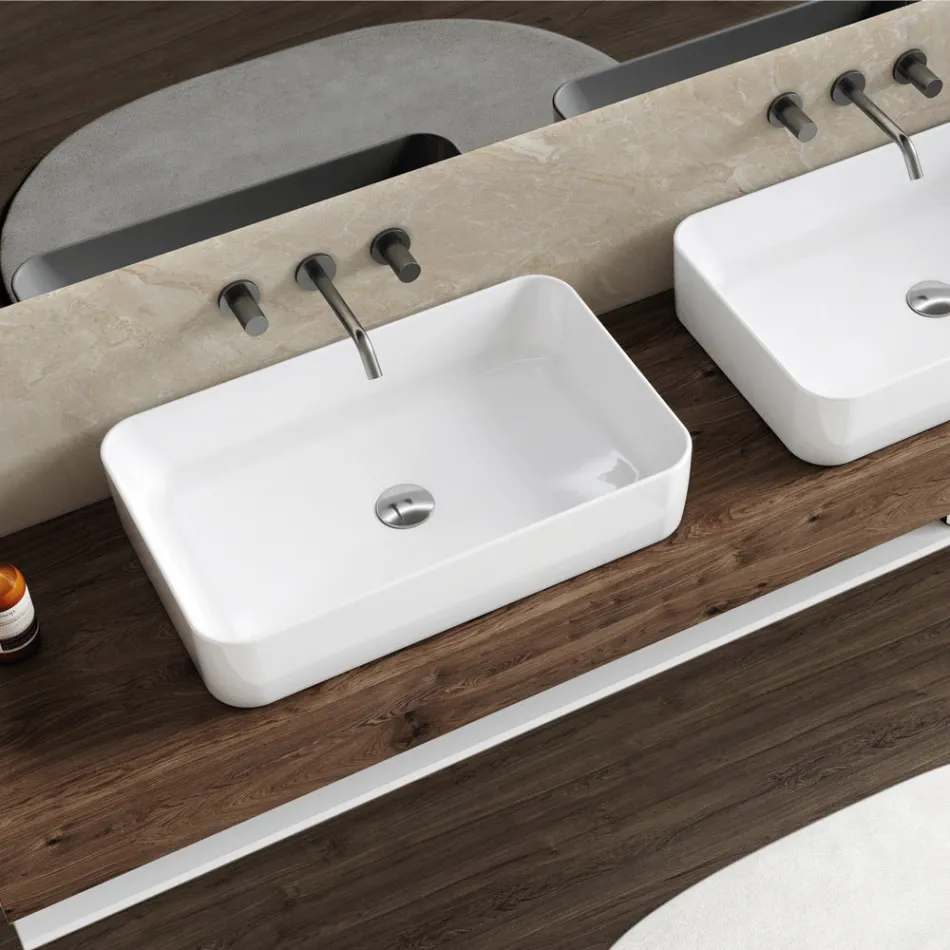 Lavabo rectangular de cerámica para encimera Aster con diseño moderno Viadurini