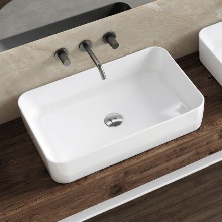 Lavabo rectangular de cerámica para encimera Aster con diseño moderno Viadurini