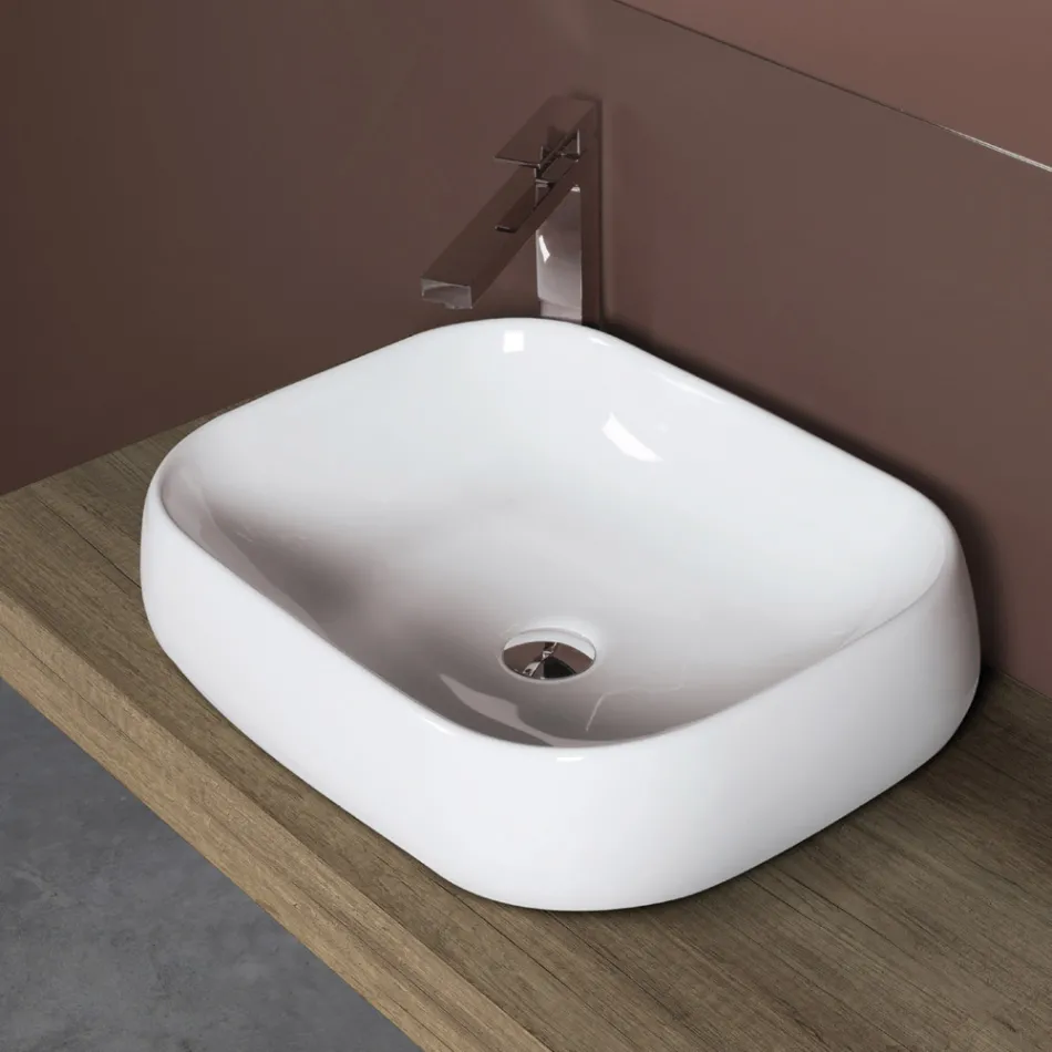 Lavabo rectangular de cerámica para encimera con diseño moderno - Papavero Viadurini
