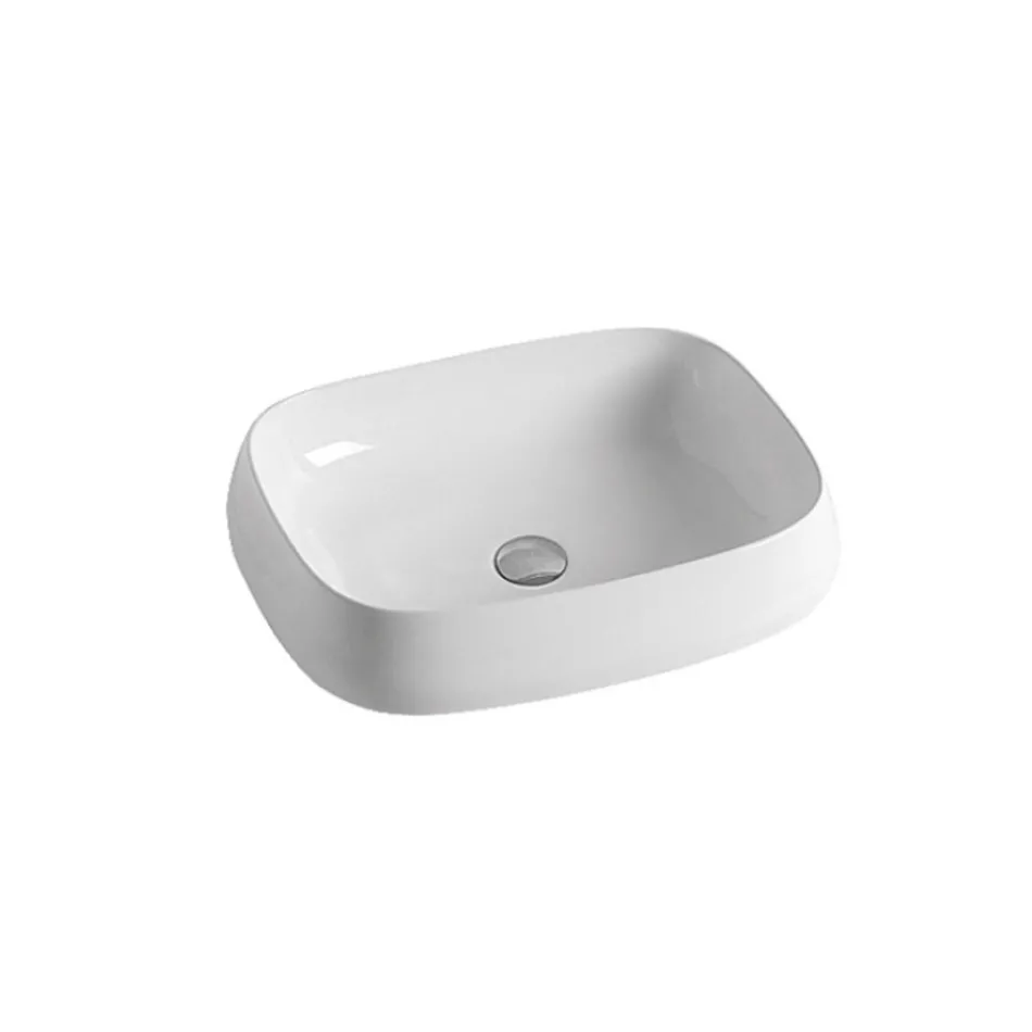 Lavabo rectangular de cerámica para encimera con diseño moderno - Papavero Viadurini