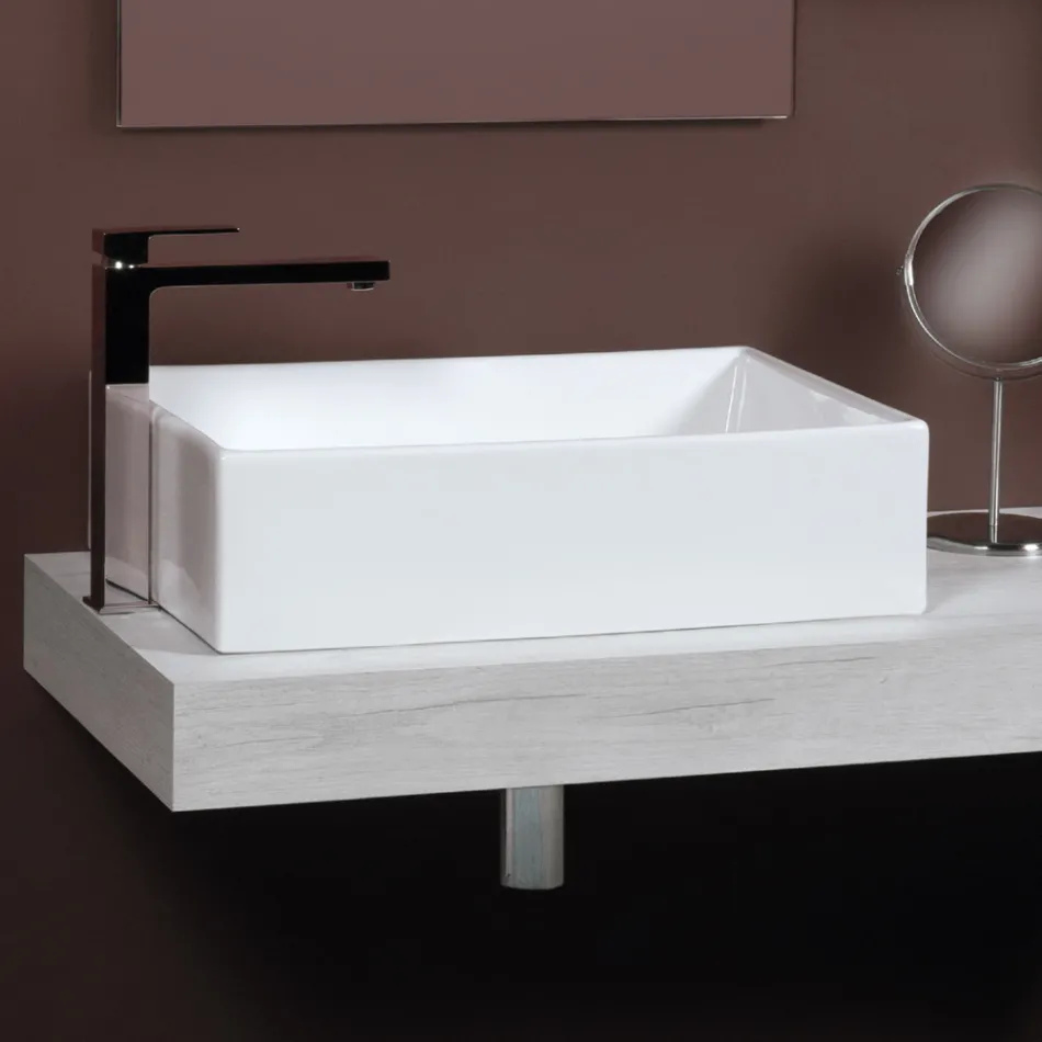 Lavabo rectangular de cerámica para encimera con diseño moderno - Papavero Viadurini