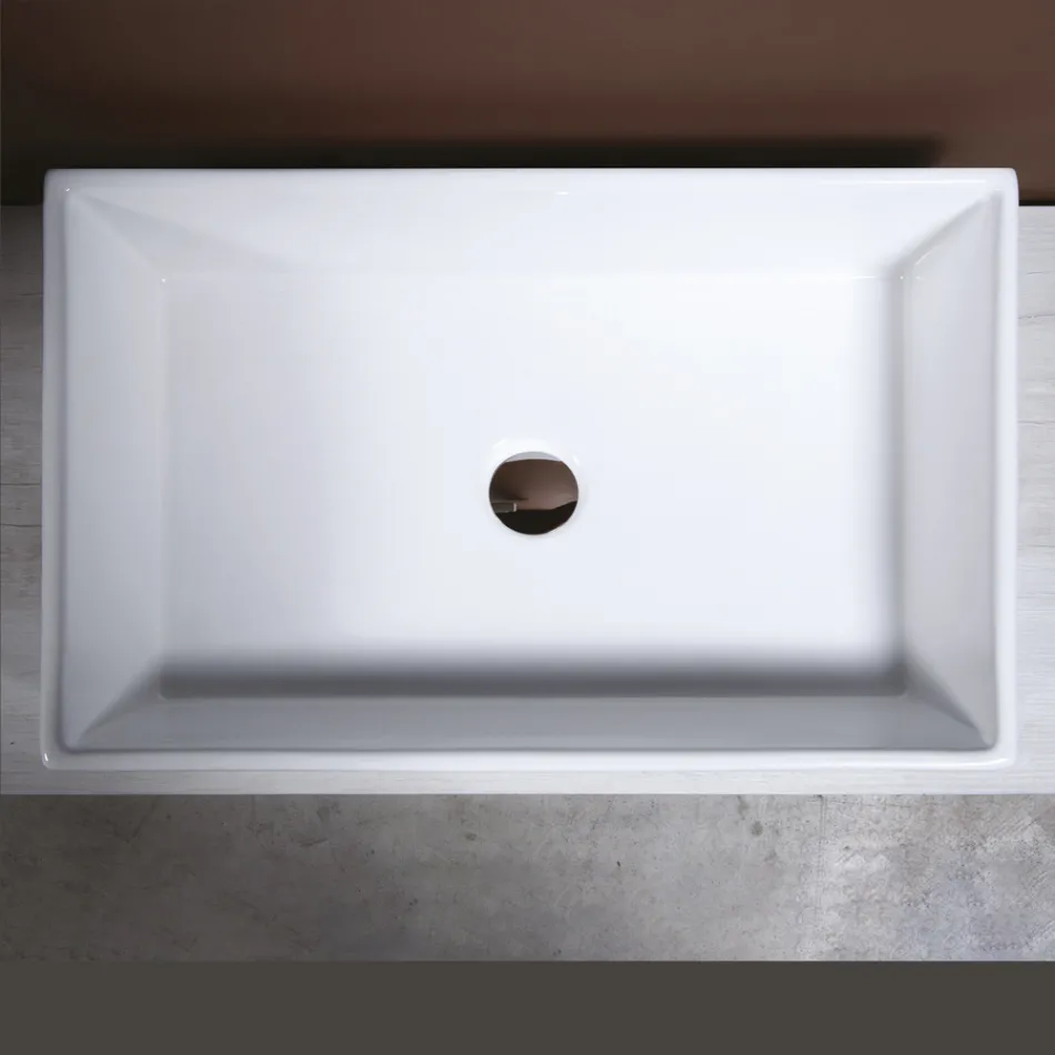 Lavabo rectangular de cerámica para encimera con diseño moderno - Papavero Viadurini