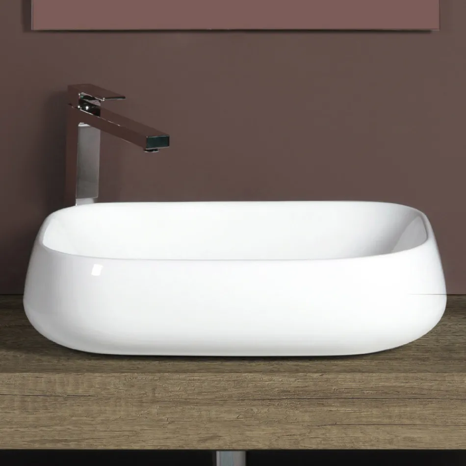 Lavabo rectangular de cerámica para encimera con diseño moderno - Papavero Viadurini