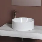 Lavabo redondo de encimera en cerámica blanca y diseño moderno - Papavero Viadurini