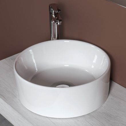 Lavabo redondo de encimera en cerámica blanca y diseño moderno - Papavero Viadurini