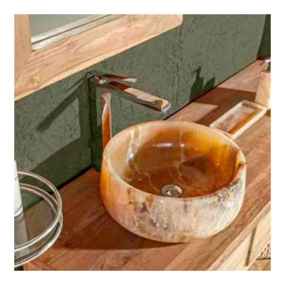 Lavabo sobre encimera redondo en puro Onyx Unique Design - Ramiro Viadurini