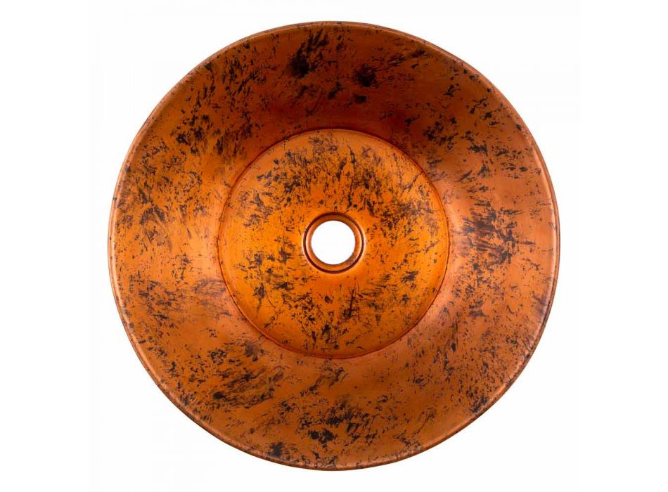 Lavabo sobre encimera redondo hecho a mano en cobre, Palosco Viadurini